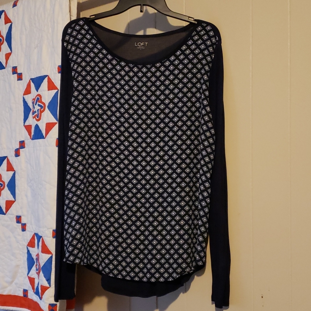 Loft Outlet Navy and White Diamond Top